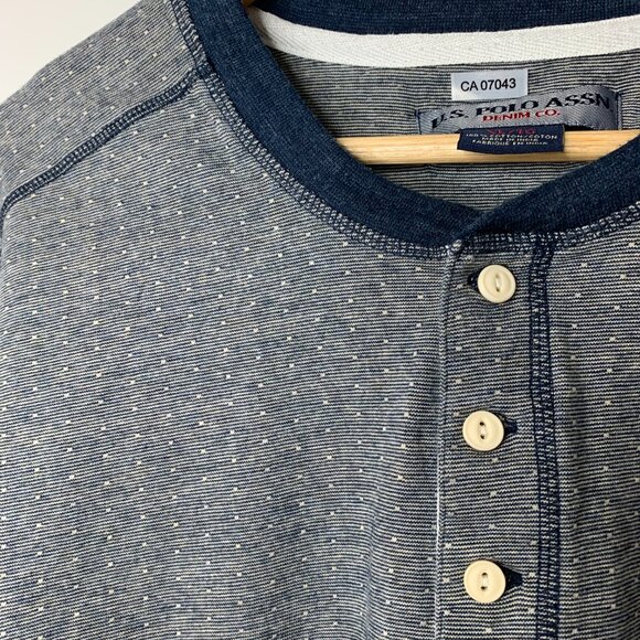 U.S. Polo Assn. Denim Co. Men’s Grey/Blue 100% Cotton Henley Top - Picture 8 of 16